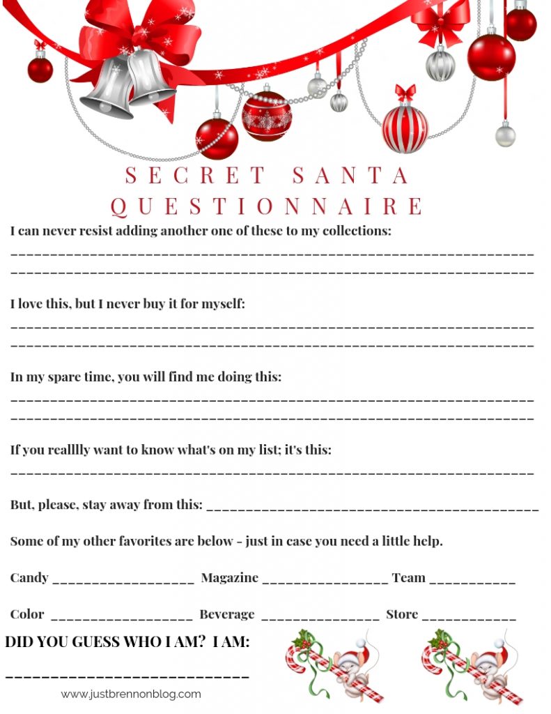 Free Downloads: Secret Santa Questionnaires Since 2017 - Just 