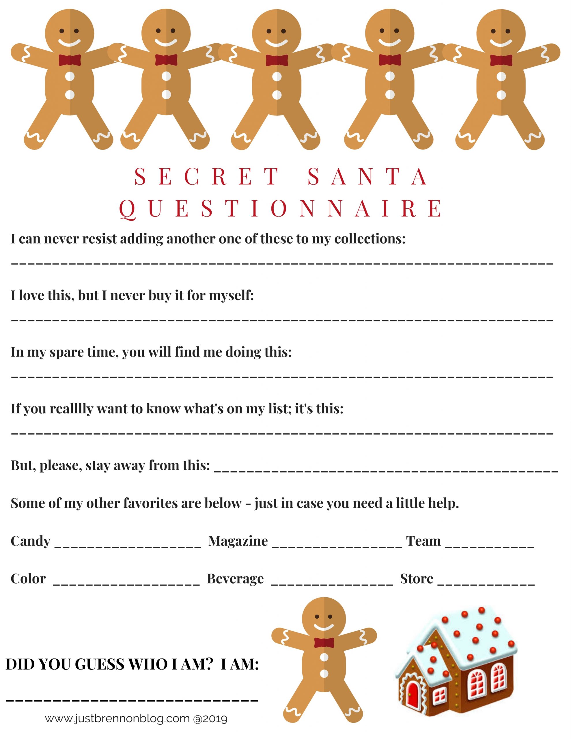 Free Downloads Secret Santa Questionnaires Since 2017 Just Brennon Blog