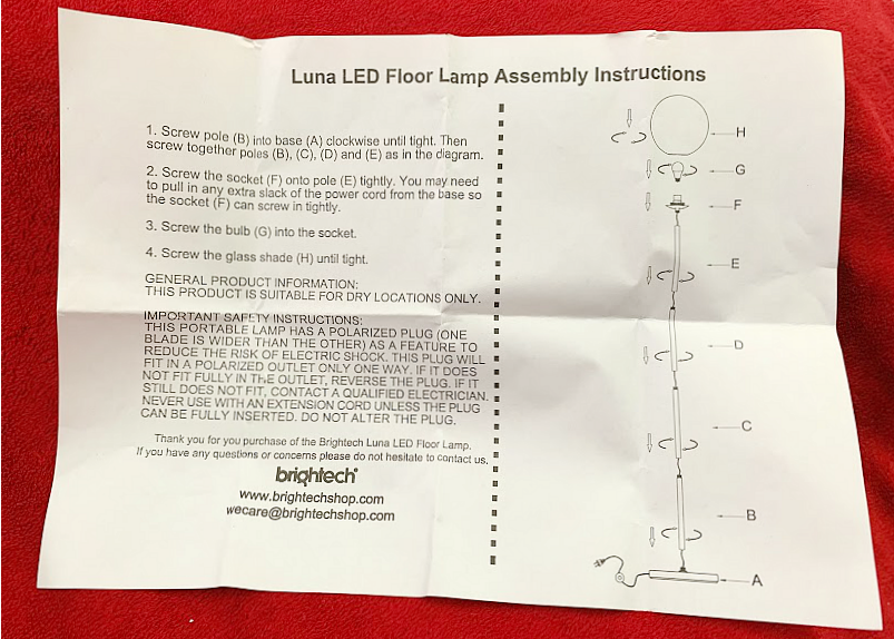 Brightech Luna Led Floor Lamp Unboxing, Lamp Assembly Instructions