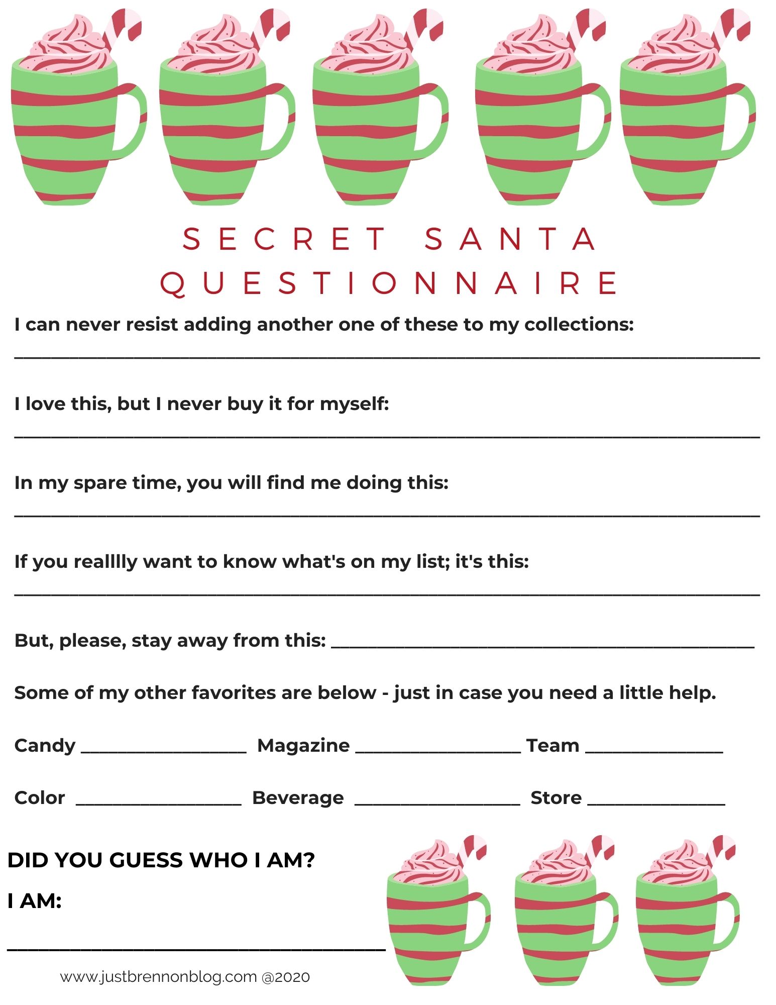 Free Downloads Secret Santa Questionnaires Since 2017 Just Brennon Blog