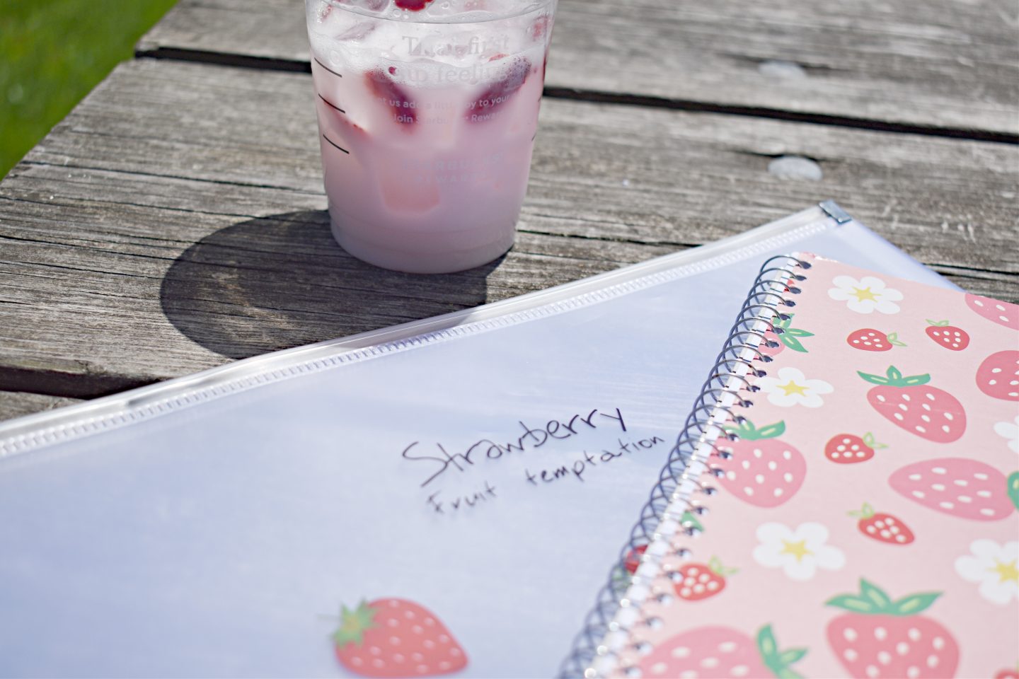 My Book of Positive Aspects During National Strawberry Month and Pink Drink from Starbucks.